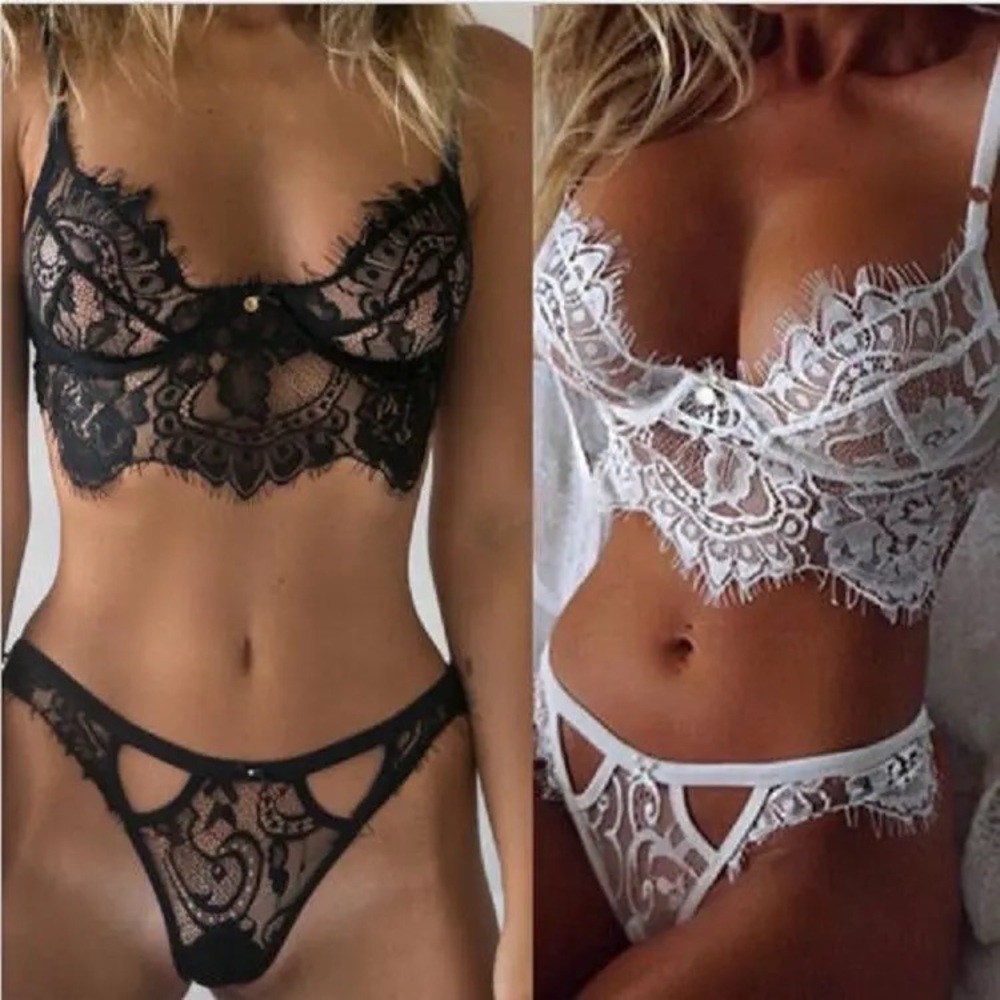 Elegant Sexy White Lace Lingerie Two Piece Set - Picture 3 of 3
